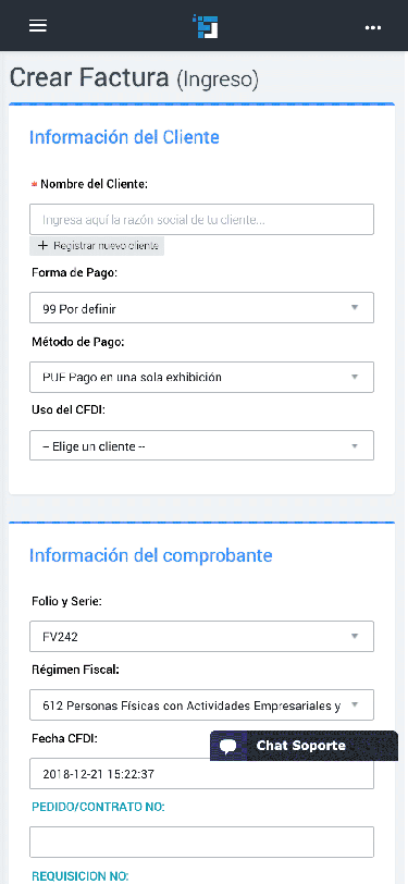 Aplicación móvil para facturación electrónica CFDI 4.0